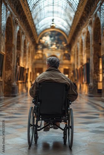 Person with a mobility aid exploring a museum, enjoying cultural experiences photo