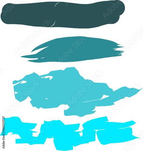 Artistic brush stroke waves vector set. Hand drawn cyan violet grey brushstrokes, ink splashes, watercolor splats, hand painted curls. Vector ink color palette swatches. Wavy stripes vector set.