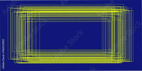 set yellow geometric stripes with circle rectangle pattern. Random geometric lines pattern on blue background. Abstract geometric pattern of random chaotic lines of modern design.