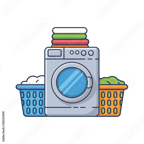 Modern Flat Design of a Washing Machine Vector Illustration on a Solid Background
