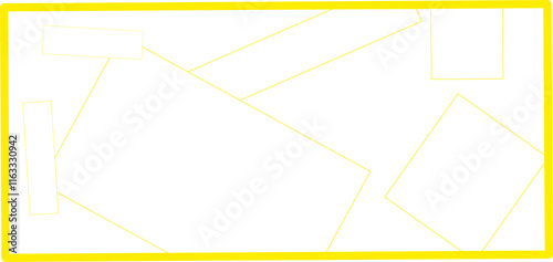 set yellow geometric stripes with circle rectangle pattern. Random geometric lines pattern on blue background. Abstract geometric pattern of random chaotic lines of modern design.