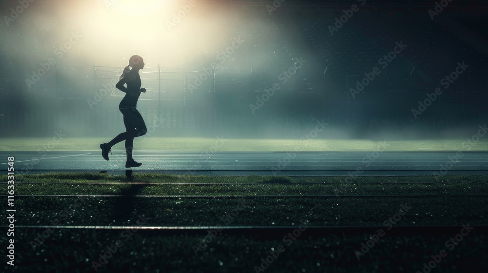 Night Runner: A Silhouette of Determination on the Track Night Runner: A Silhouette of Determination on the Track