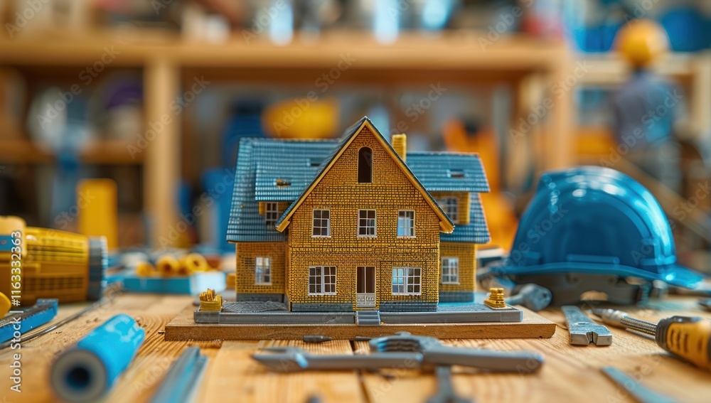 Fototapeta premium Model House in a Workshop with Tools
