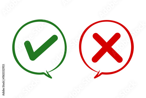 green check mark icon and red cross on a white background
