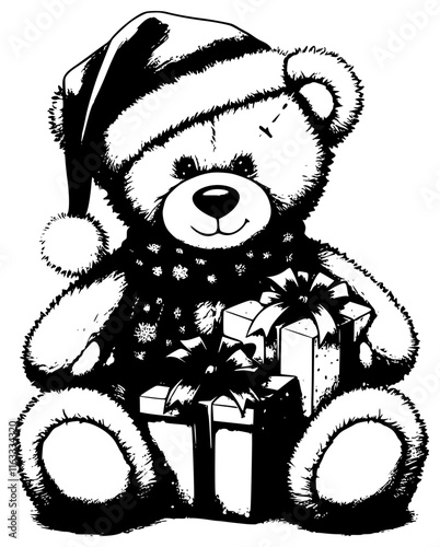 Vector Christmas teddy bear with gifts