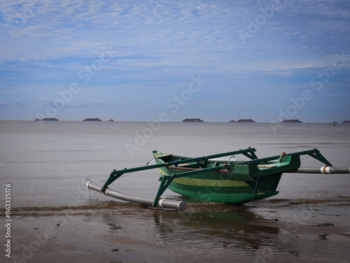 Принти на полотні Wooden boat on the beach, Fishing boats on the shore of the White Sea  on a bright sunny day