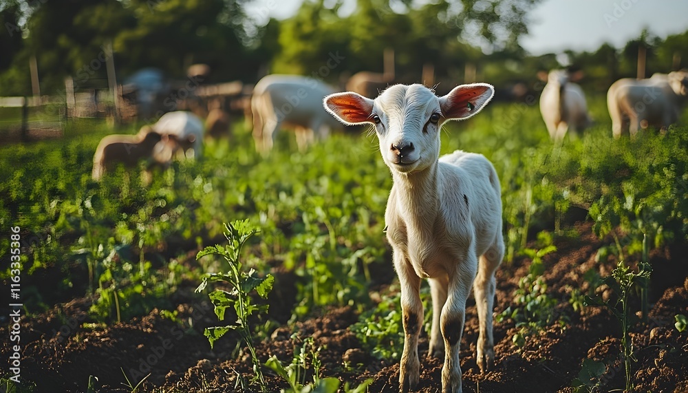 Adorable baby lamb in a lush green pasture Adorable baby lamb in a lush green pasture