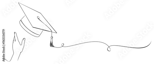 throwing graduation caps. cap flying line art