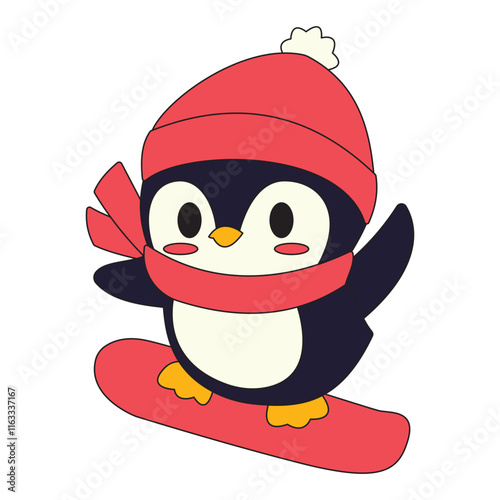 Penguin On Snowboard