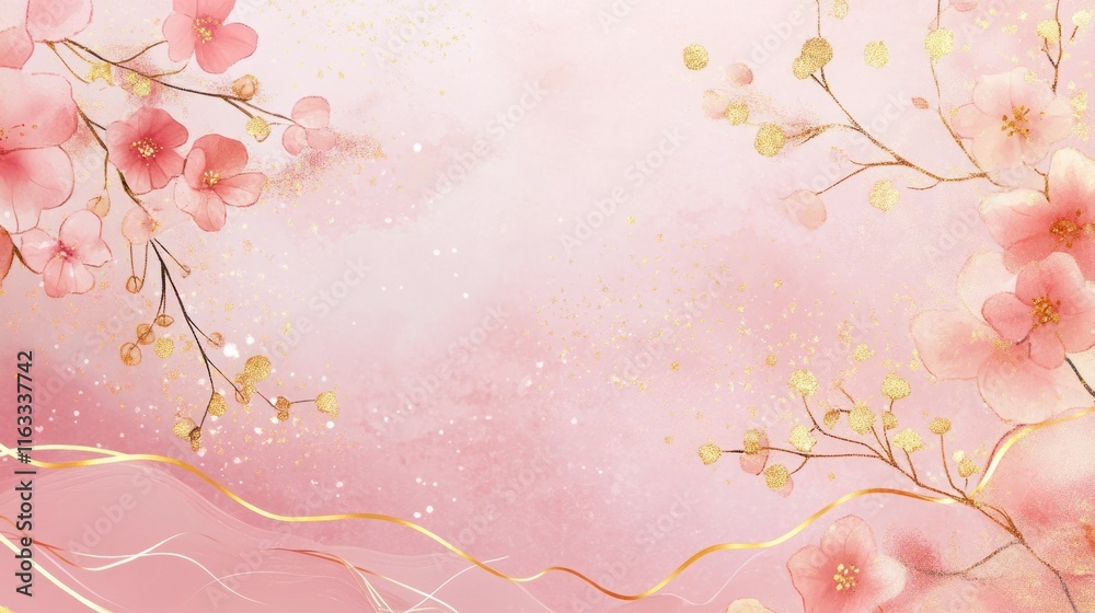A delicate pink Japanese background with subtle golden waves and floral details, ideal for New Year celebrations A delicate pink Japanese background with subtle golden waves and floral details, ideal for New Year celebrations