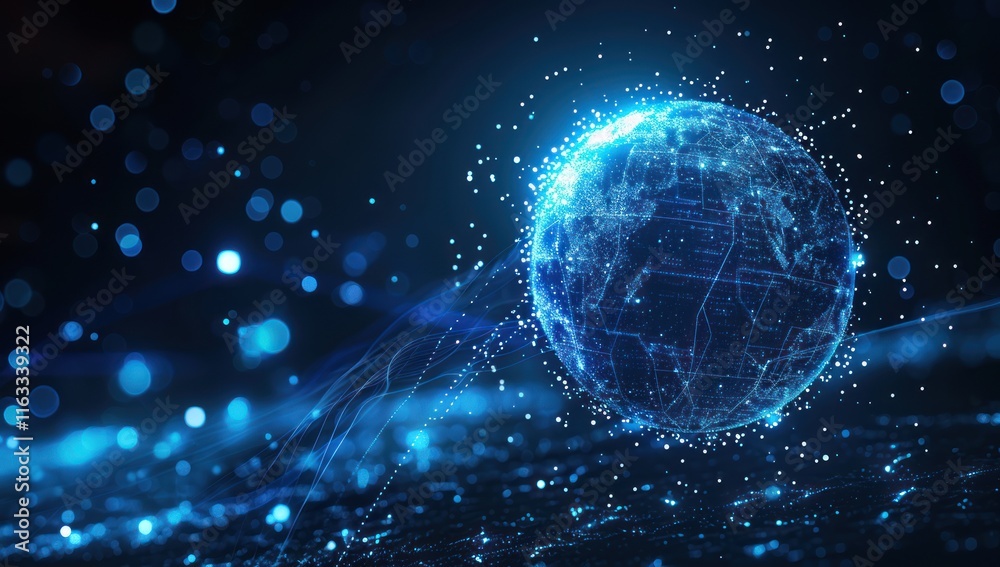 Obraz premium Digital Globe with Glowing Lines and Particles