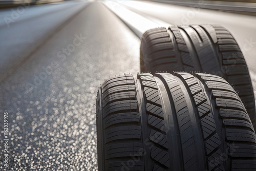 Summer Tires on a Sunlit Asphalt Road photo