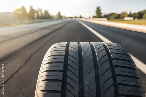 Summer Tires on a Sunlit Asphalt Road photo