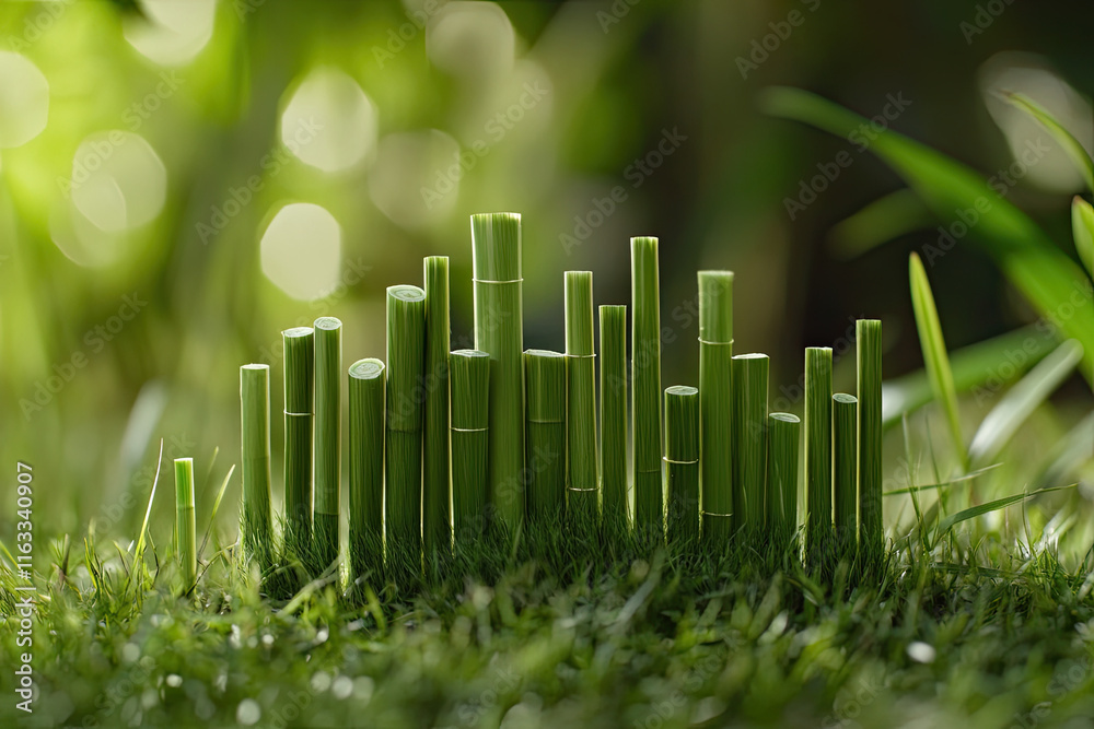 The grassy field serves as the base, with grass blades forming a bar chart by growing at varying heights, each height corresponding to data values The grassy field serves as the base, with grass blades forming a bar chart by growing at varying heights, each height corresponding to data values