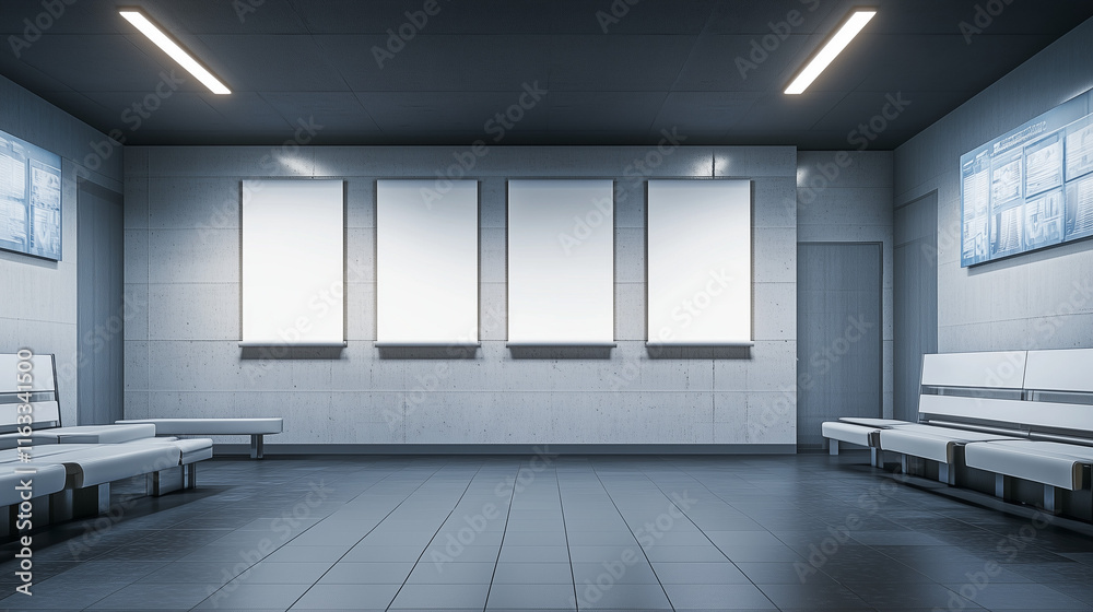 modern football changing room with four blank banners modern football changing room with four blank banners