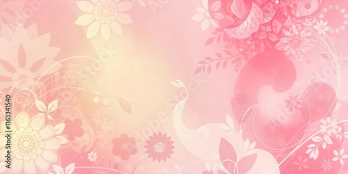 Elegant Pink Floral Background with Bird Silhouette Soft Pastel Colors Romantic Design