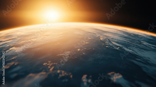 Stunning view of Earth's curvature illuminated by a golden sunrise from space, symbolizing hope and global unity