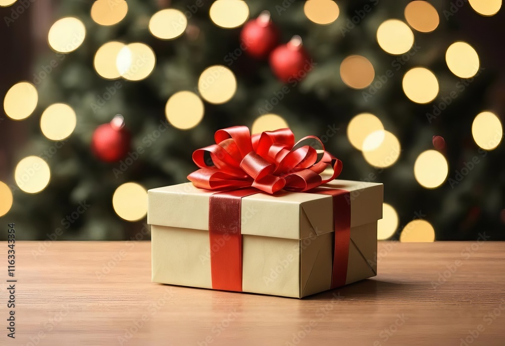 A beautifully wrapped gift box with a bokeh background A beautifully wrapped gift box with a bokeh background