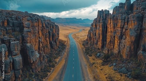 Scenic highway running through rocky mountains in South Afric photo