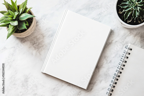 Notebook mockup with an open blank page for writing or design placement photo