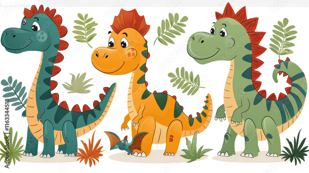 Fototapeta premium Charming Dino Pals Ready for Adventure .