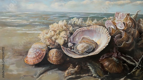 Seashells on the Beach: A Coastal Summer Painting photo