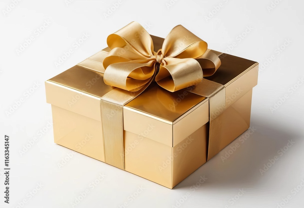 A golden gift box with a shiny ribbon on top A golden gift box with a shiny ribbon on top