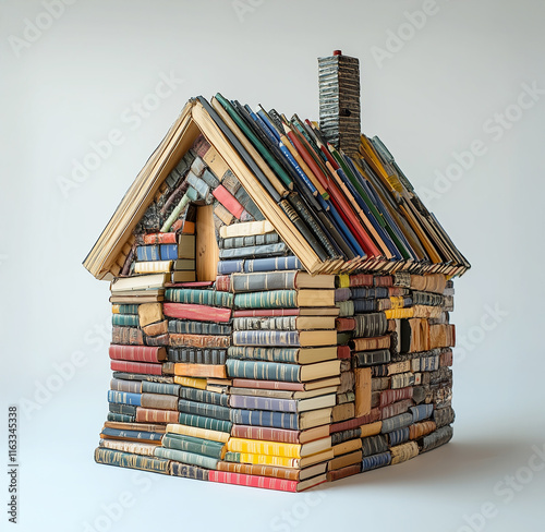 Creative house model built entirely from stacked books showcasing artistic design and craftsmanship