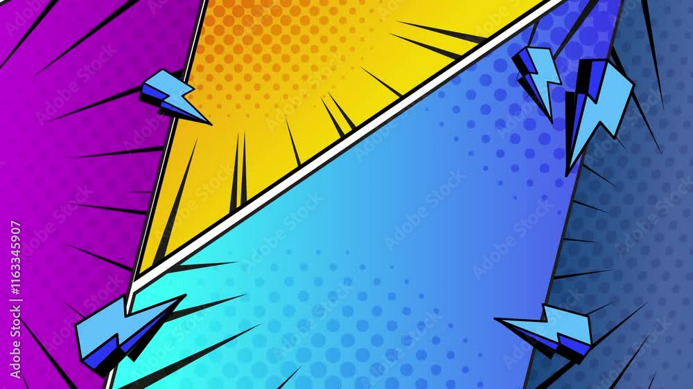 trendy abstract comic background with shapes explosion and lightning on ...