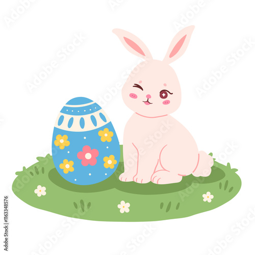 Cute easter bunny with easter egg cartoon character illustration