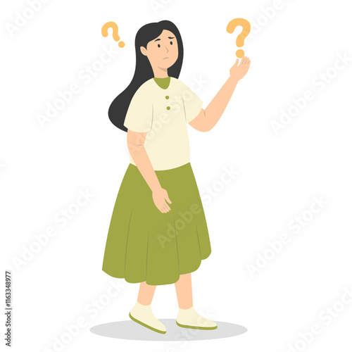 People Think and Solve Question. Confused Situation. Flat Cartoon Vector Illustration