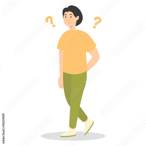 People Think and Solve Question. Confused Situation. Flat Cartoon Vector Illustration