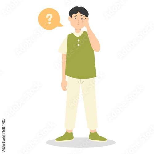 People Think and Solve Question. Confused Situation. Flat Cartoon Vector Illustration