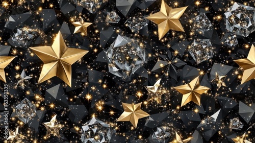A dazzling seamless pattern of diamonds and golden stars, creating a glamorous texture perfect for high-end designs