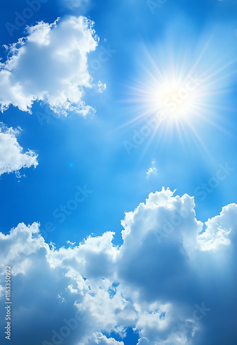 Background of Blue Grand Skyscape
 Sun in blue sky. 
