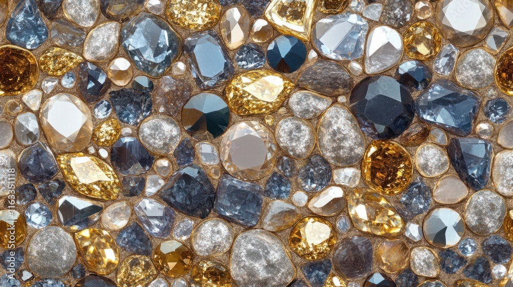 A dazzling seamless pattern of shimmering gemstones and gold details, creating a glamorous and sophisticated background texture A dazzling seamless pattern of shimmering gemstones and gold details, creating a glamorous and sophisticated background texture
