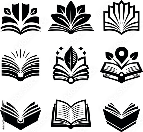Silhouette open book logo collection vector art generated Ai