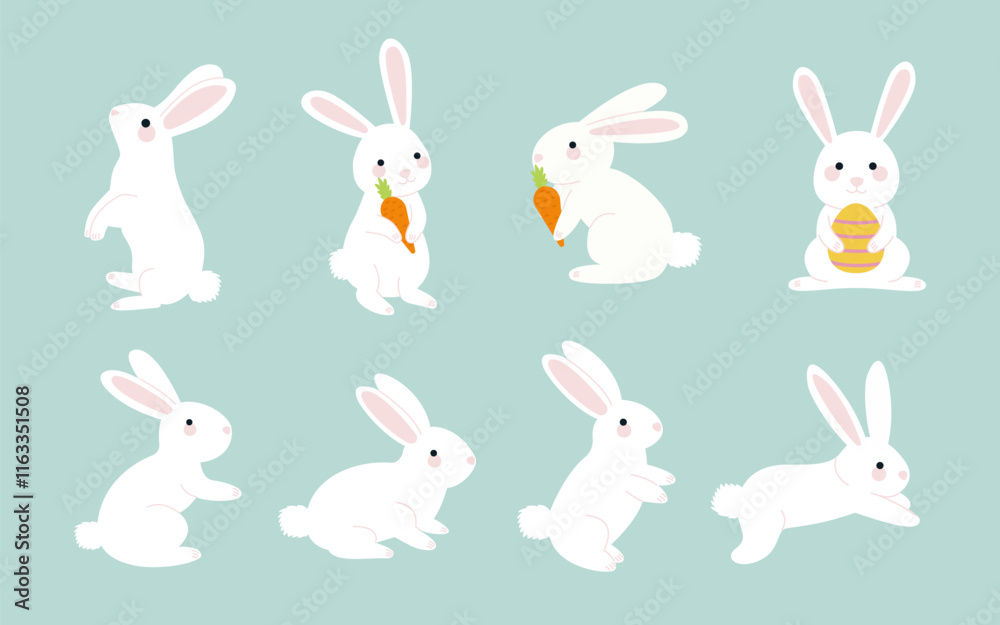 Cute Bunny in Various Poses, Spring Easter Bunny Cute Bunny in Various Poses, Spring Easter Bunny