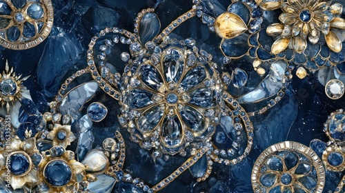 A luxurious seamless design featuring radiant gemstones and delicate metallic details, perfect for elegant compositions