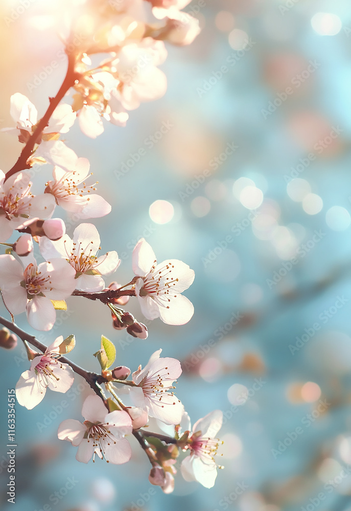 Delicate White Blossoms on a Branch Blooming cherry blossoms against a blue sky Blossoming tree branch on blue sky background. Spring equinox concept
Delicate White Blossoms on a Branch Blooming cherry blossoms against a blue sky Blossoming tree branch on blue sky background. Spring equinox concept