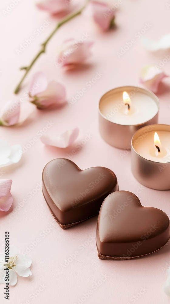 Dreamy Valentines Setup with Chocolate Hearts and Candles Dreamy Valentines Setup with Chocolate Hearts and Candles