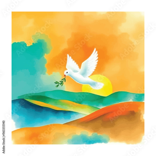 Peaceful Dove of Hope Soars Above a Sunrise Landscape
