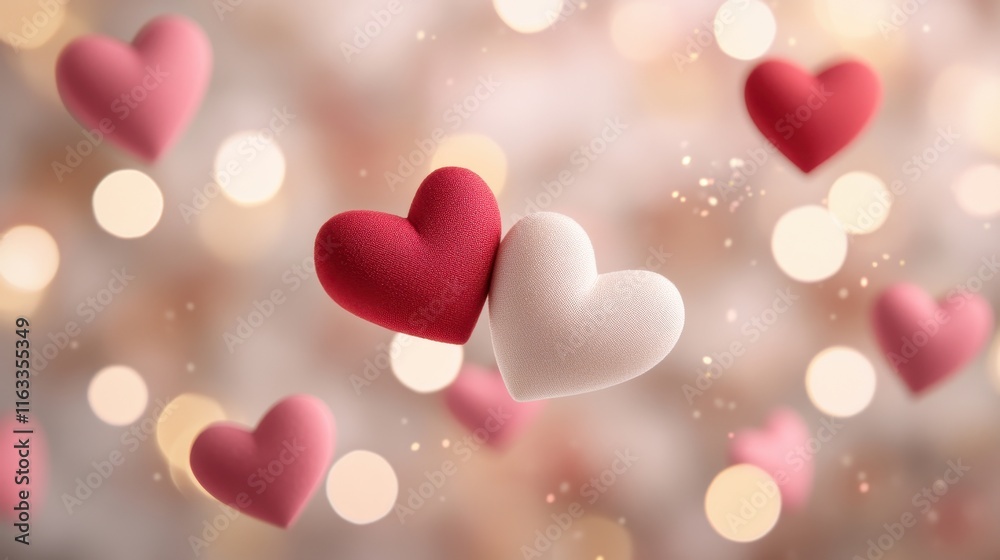 Floating Heart Shaped Ornaments in a Festive Valentine s Day Backdrop Floating Heart Shaped Ornaments in a Festive Valentine s Day Backdrop