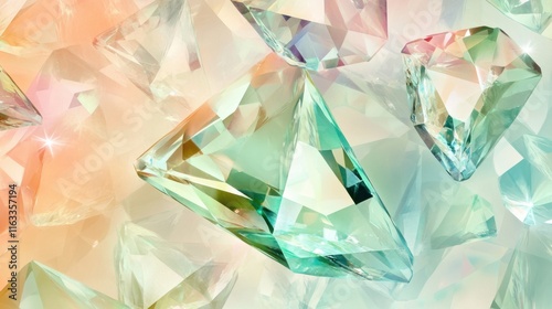 A radiant seamless pattern of diamonds and emeralds glowing against a soft pastel background, creating a luxurious effect