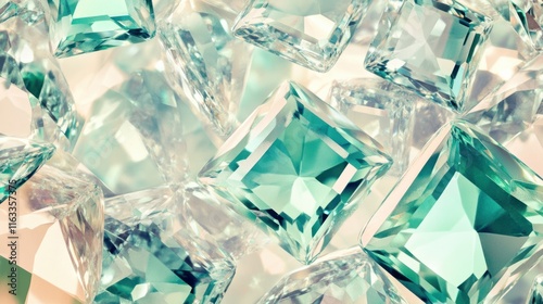 A radiant seamless pattern of diamonds and emeralds glowing against a soft pastel background, creating a luxurious effect