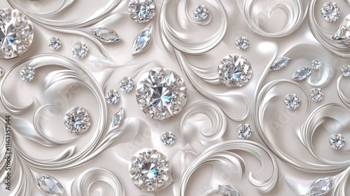 A refined seamless pattern with sparkling gems and delicate silver accents, creating a glamorous texture for elegant designs