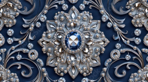 A refined seamless pattern with sparkling gems and delicate silver accents, creating a glamorous texture for elegant designs