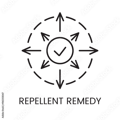 A circular arrow pattern with a checkmark icon in vector, symbolizing effective protection by a repellent remedy, with an editable stroke