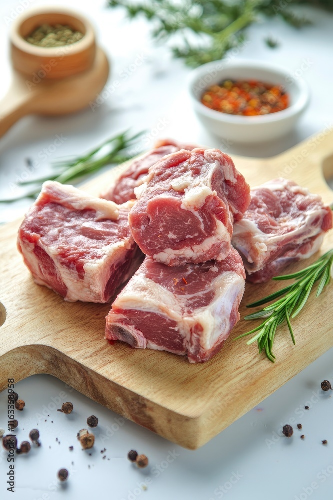 Raw meat with spices in a composition with kitchen accessories. Raw meat with spices in a composition with kitchen accessories.
