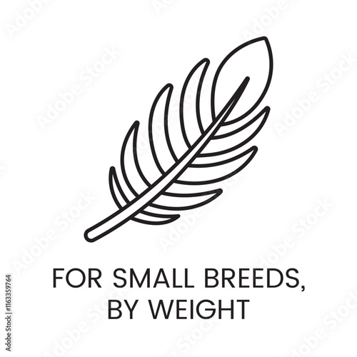 An icon of a feather in vector, representing light and precise dosage for small breeds, with an editable stroke
